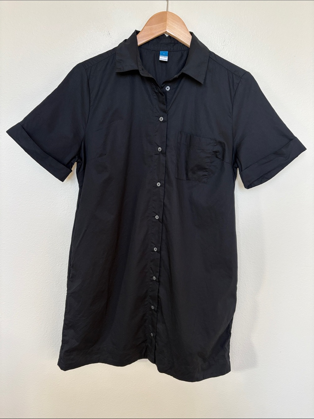 Old Navy Black Cotton Button Down Mini Shirt Dress Pockets S